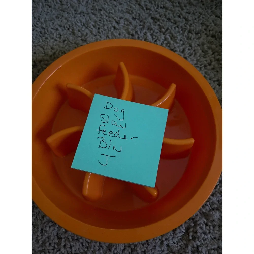 New Dog Slow Feeder Bowl - Pet Food Puzzle - Bloat Stop Orange - 2 Cups